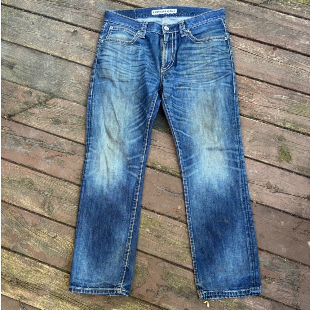 Express Jeans Rocco Slim‎ Fit Straight Leg Medium Wash Blue Denim Mens 35
